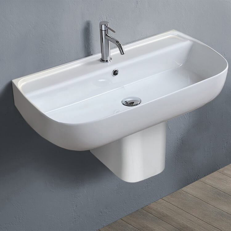 CeraStyle 078700U-S-PED-One Hole Rectangular White Ceramic Semi-Pedestal Sink